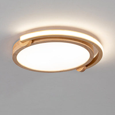 Simple Japanese Wood Log Round Acrylic LED Flush Mount Ceiling Light