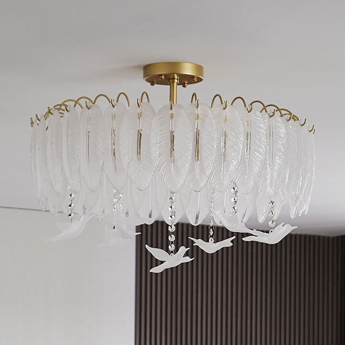 Luxury Creative Glass Feather Bird 6/8/10-Light Flush Mount Light