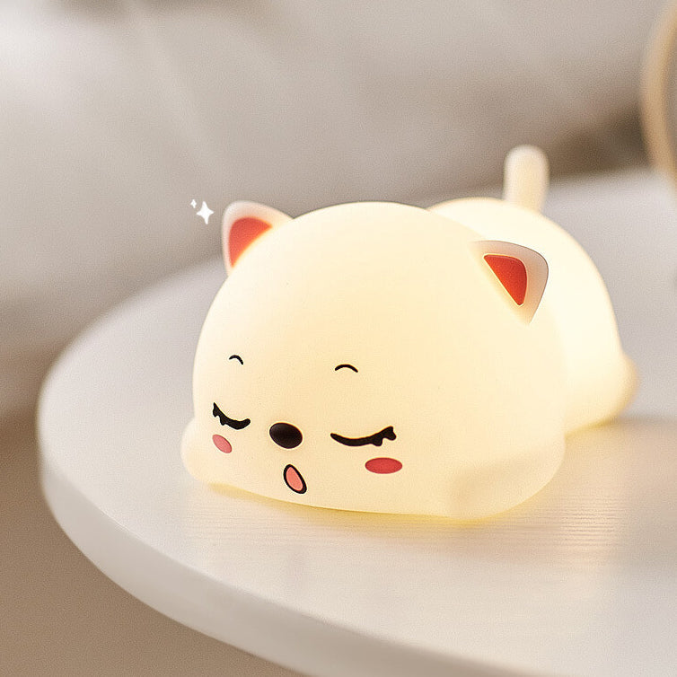 Lámpara de mesa con luz nocturna LED de control remoto de silicona creativa y encantadora de gato 