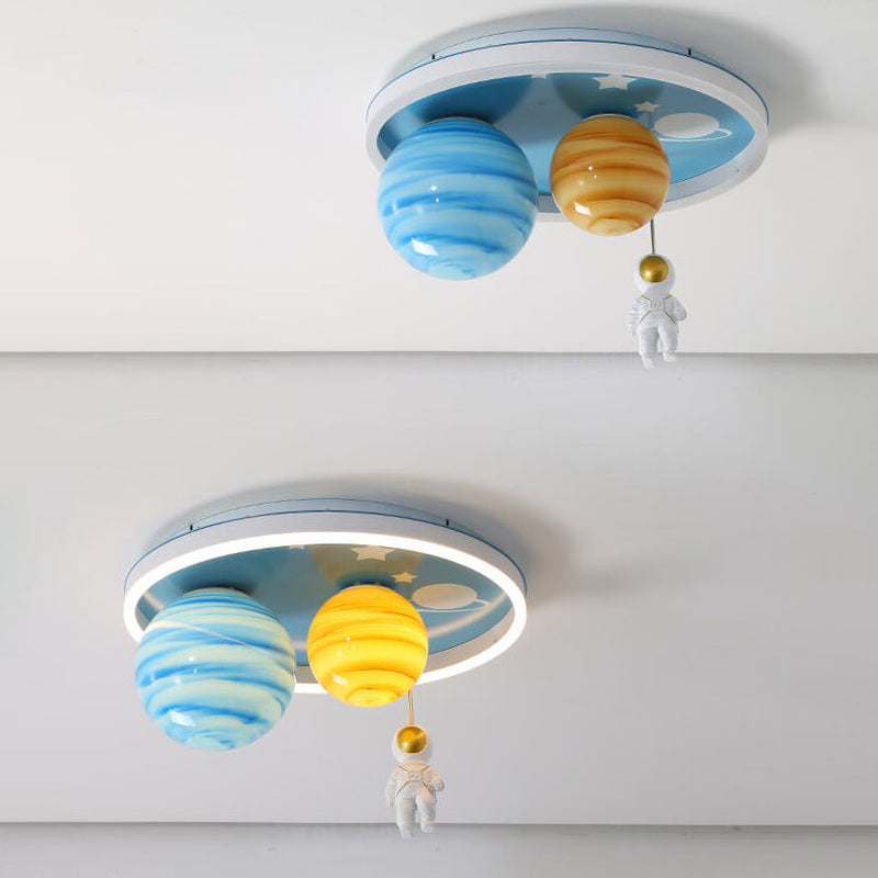 Astronaut Planet Round Kids Flush Mount Ceiling Light