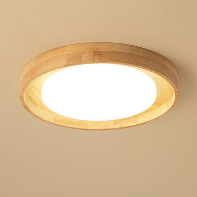 Japanese Simple Log Round LED Flush Mount Ceiling Light