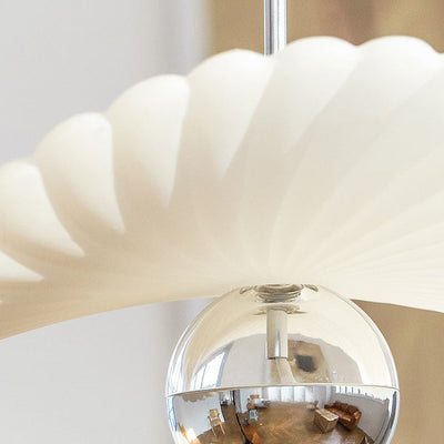 Modern Art Deco Cream Pleated Lotus Leaf Resin Shade LED Pendant Light For Living Room