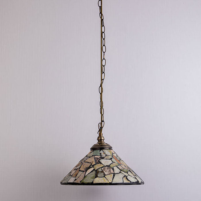 Traditionelle europäische Vintage-Pendelleuchte aus jadefarbenem Buntglas in Kegelform und Messing mit 1 Flamme für das Wohnzimmer 