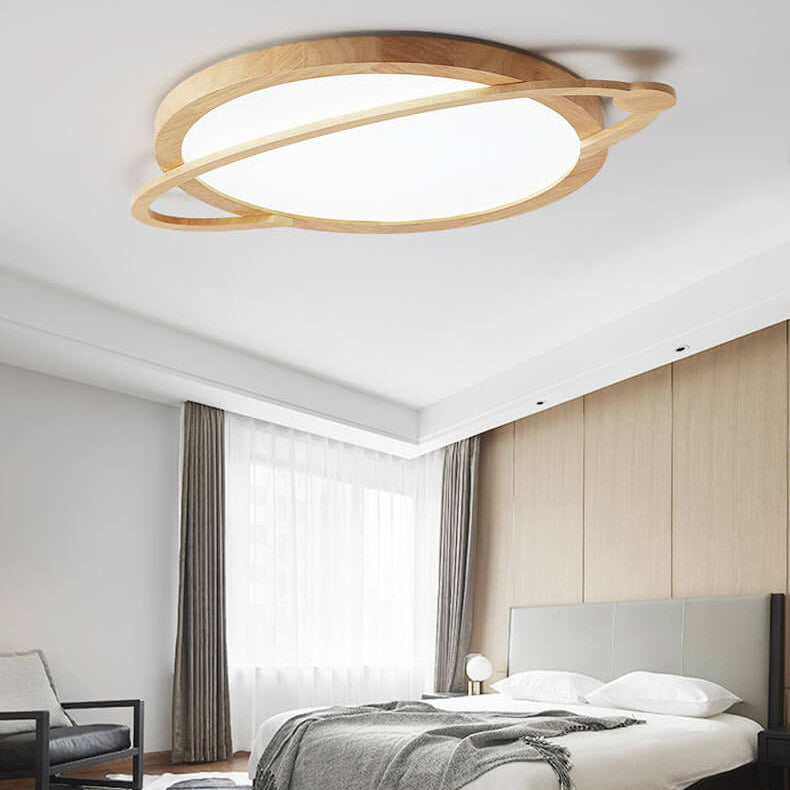 Modern Wooden Acrylic Shade Planet Design LED Flush Mount Light