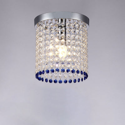 Moderner, minimalistischer Kristallperlenvorhang, runde 1-Licht-Deckenleuchte mit halbbündiger Montage