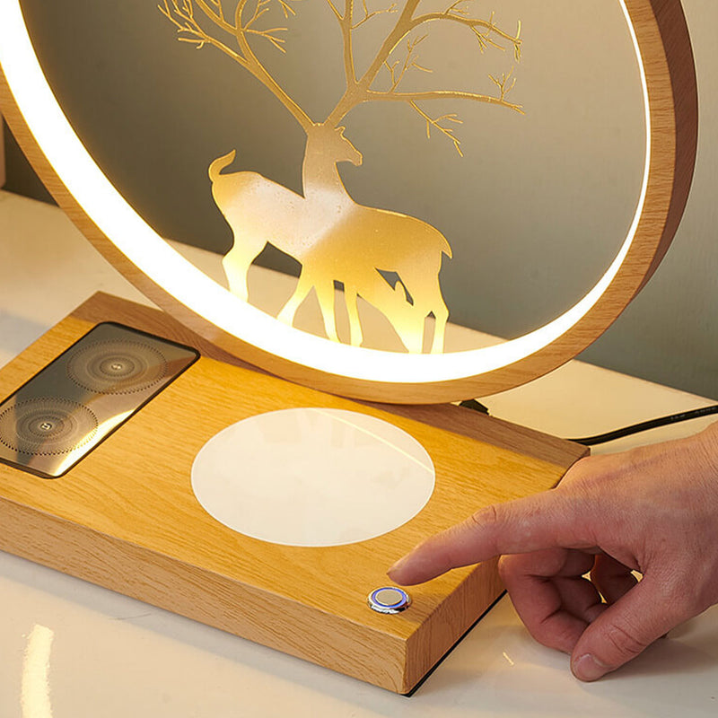 Lampe de table décorative tactile de chargement sans fil LED avec design créatif de cerf rond 