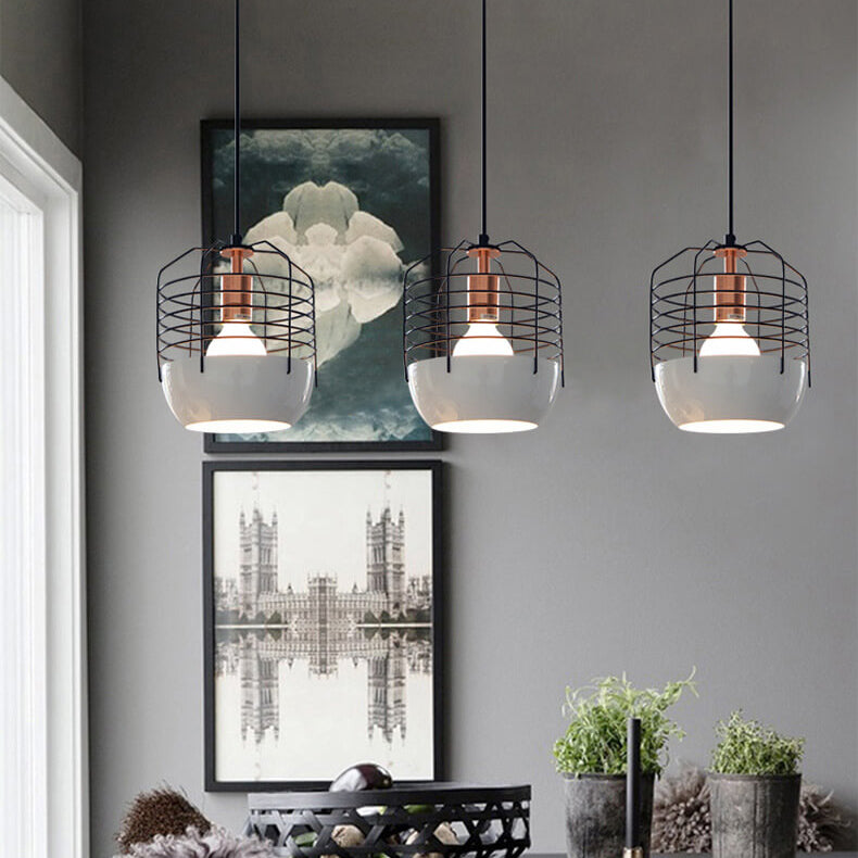 Industrial Iron Birdcage Design 1-Light Pendant Light