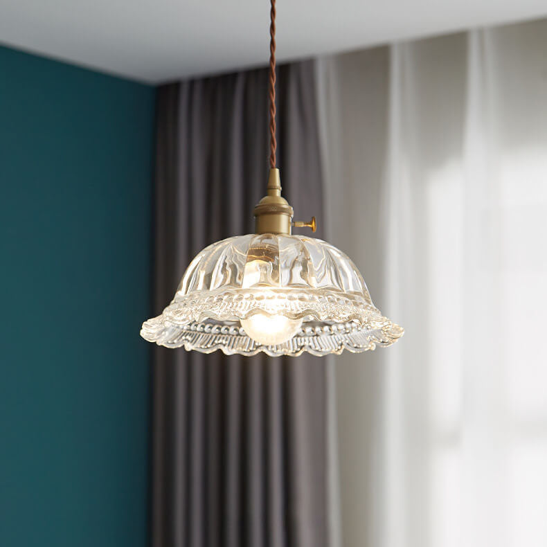 Contemporary Nordic Floral Glass Brass 1-Light Pendant Light For Living Room &amp; Bedroom
