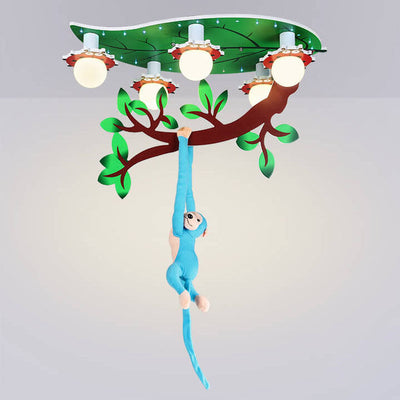 Contemporary Creative Kids Monkey Leaf Acrylic 5-Light Flush Mount Ceiling Light For Bedroom