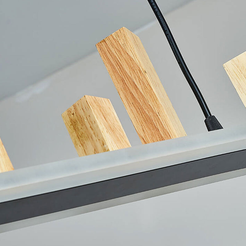 Nordic Minimalist Wooden Block Long Strip Island Light LED Chandelier