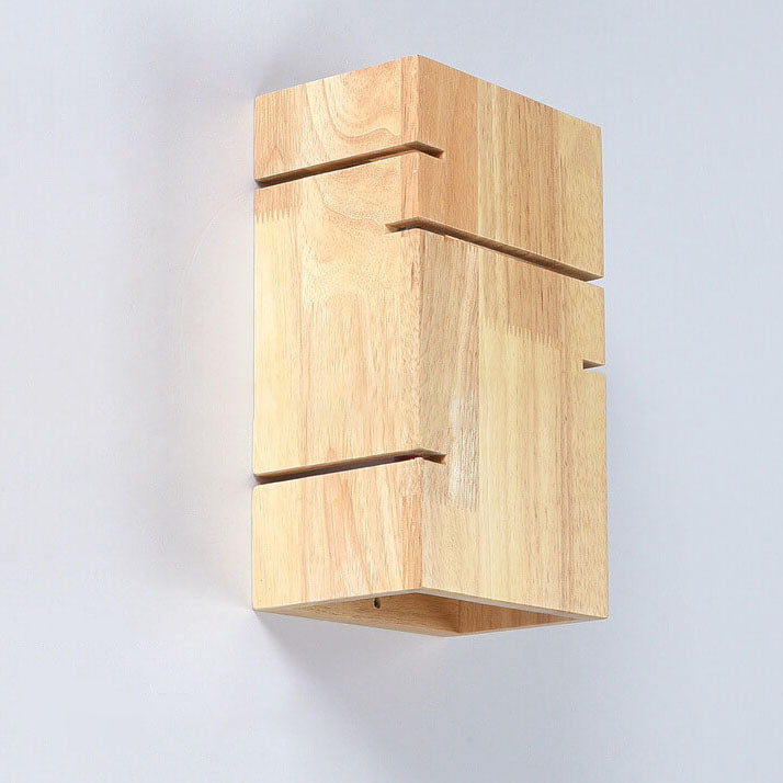 Japanese Minimalist Wooden Square 2-Light Wall Sconce Lamp