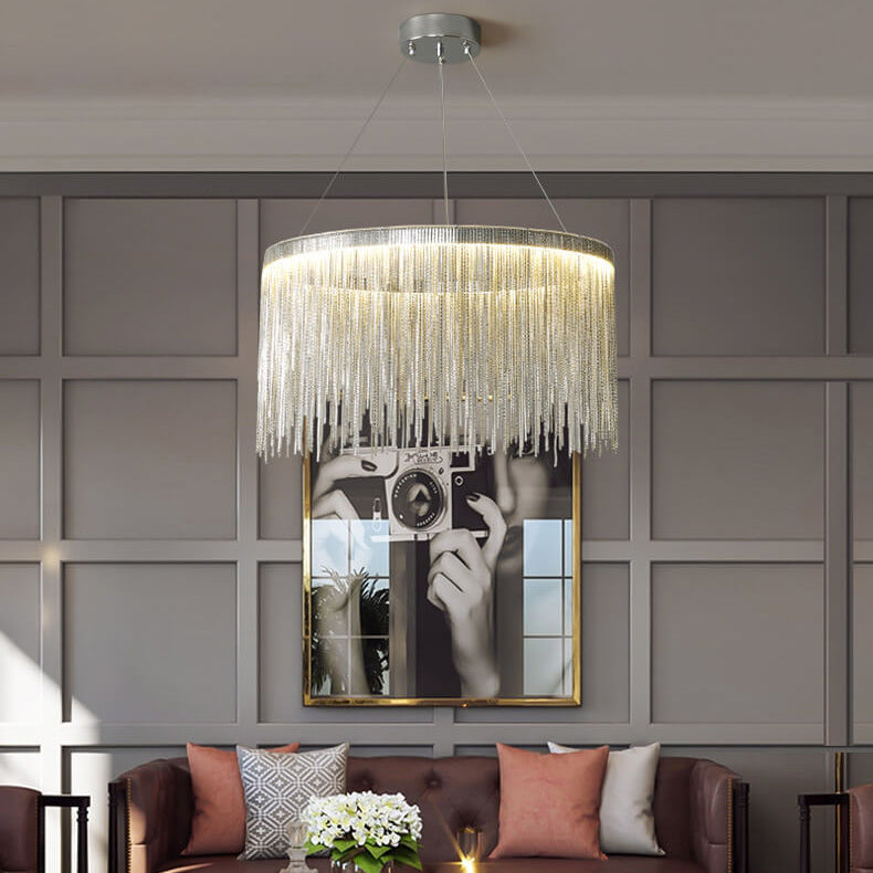 Contemporary Creative Round Tassel Aluminum LED Pendant Light For Living Room