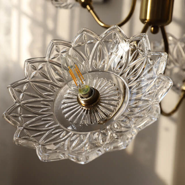 Lámpara de Araña de Vidrio con Mariposa y Flores Vintage Francesas de 4/6 Luces 