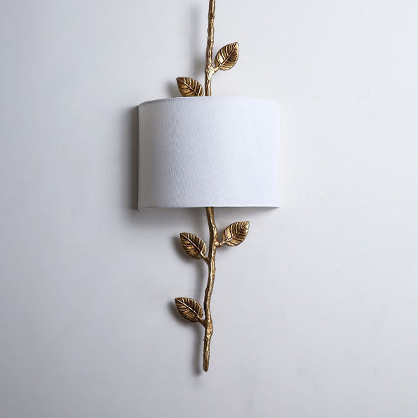 Modern Luxury Copper Branch Leaf Fabric 2-Light Wall Sconce Lamp For Living Room