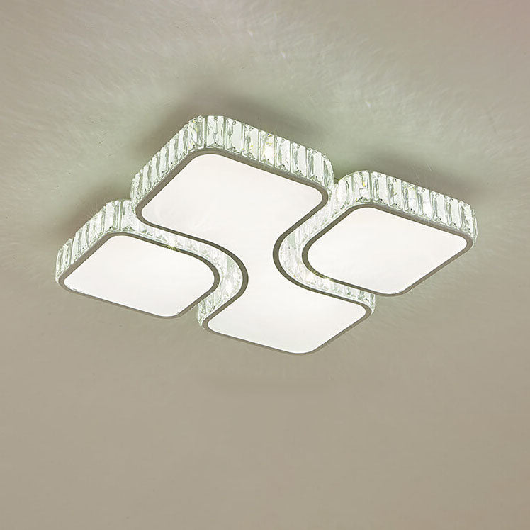 Contemporary Luxury Rectangular PC Iron Crystal LED Flush Mount Light For Living Room &amp; Bedroom
