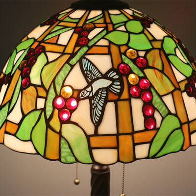 European Tiffany Fruit Bird Stained Glass Dome 2-Light Standing Floor Lamp