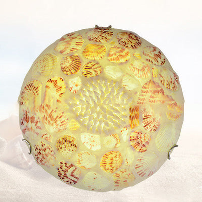 European Mediterranean Shell Art Round LED Flush Mount Ceiling Light