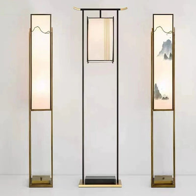 Moderne Zen-Stoff-Stehlampe mit quadratischer Säule und 3 Leuchten 