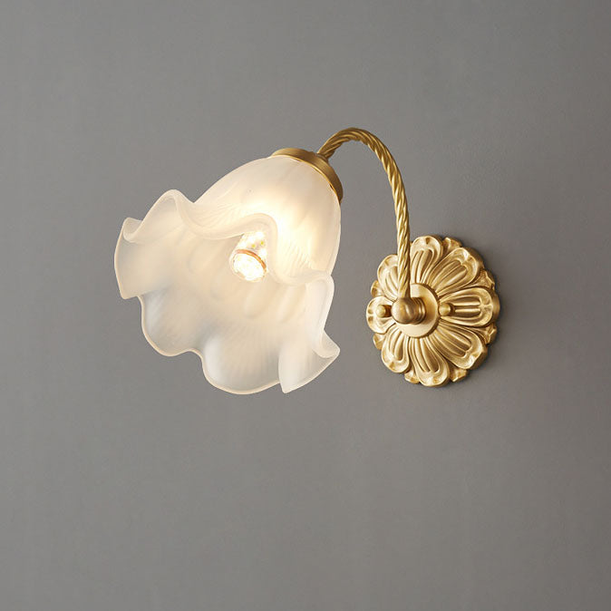 Lámpara de Aplique de Pared de 1 Luz de Flor de Vidrio Completo de Latón Nórdico 
