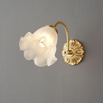 Nordic Full Brass Glass Flower 1-Light Wall Sconce Lamp