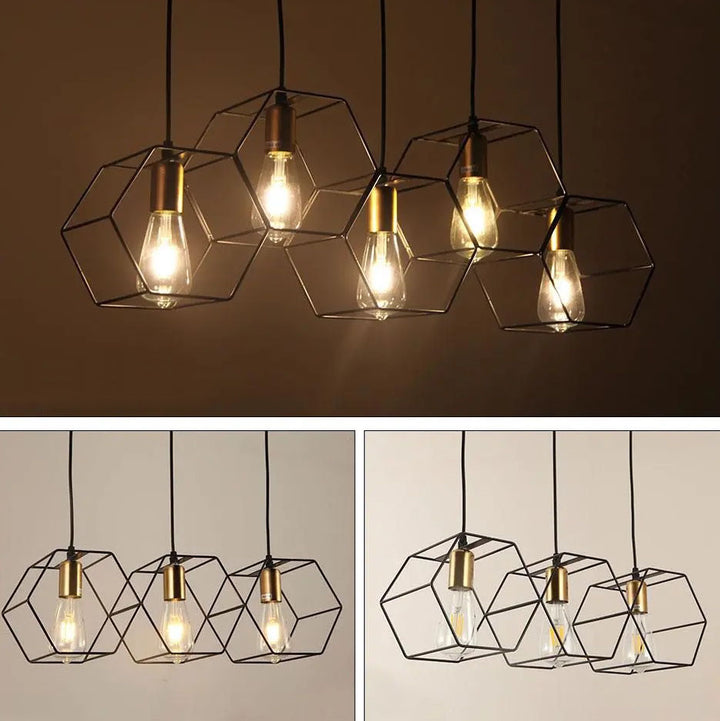 Zeitgenössischer industrieller geometrischer Rahmen aus Eisen mit 3/5-flammiger Insel-Licht-Kronleuchter für Wohnzimmer &amp; Esszimmer 