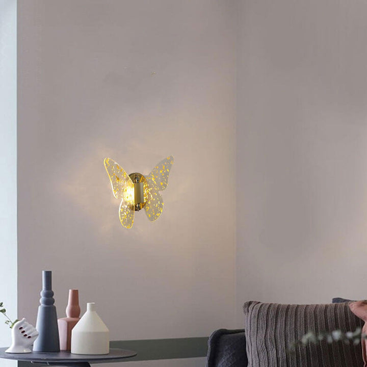 Moderna lámpara de pared LED con mariposa acrílica y lámina de oro creativa 