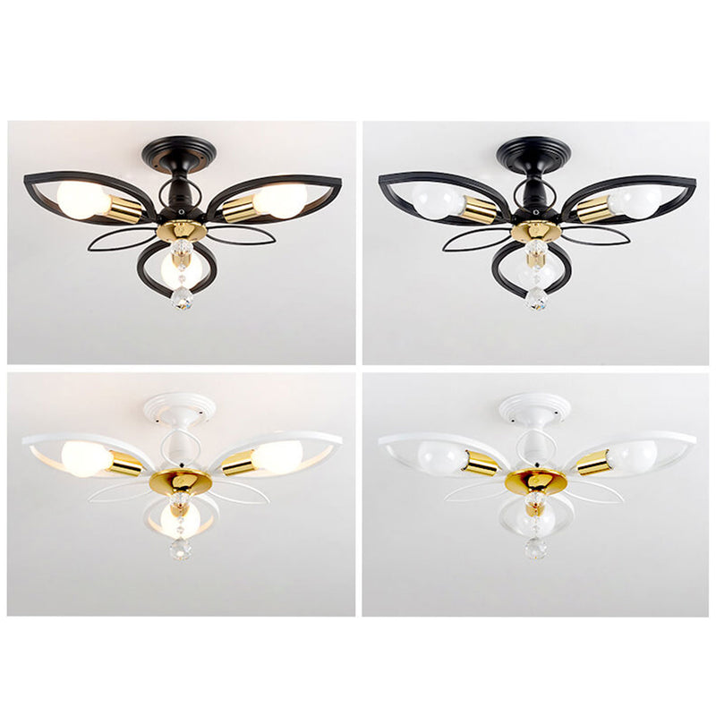 Lumière de plafond encastrée en cristal de fer forgé de luxe nordique 6/8 lumières 