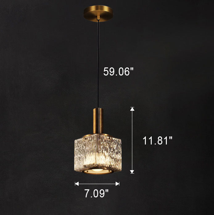 Modern Light Luxury Square Copper Glass 1-Light Pendant Light