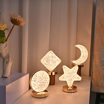 Lampe de table USB LED en acrylique créatif nordique avec géométrie étoile lune en métal 