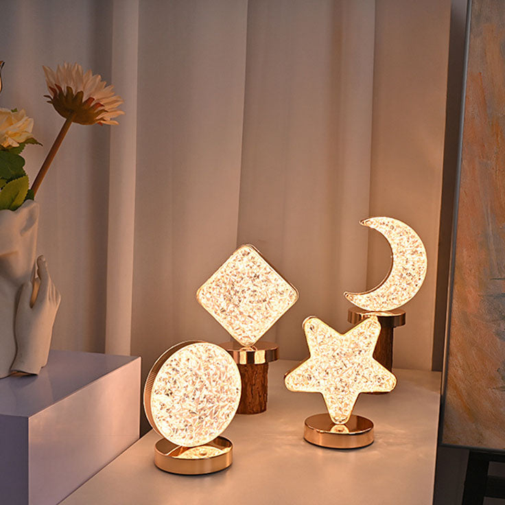 Lampe de table USB LED en acrylique créatif nordique avec géométrie étoile lune en métal 