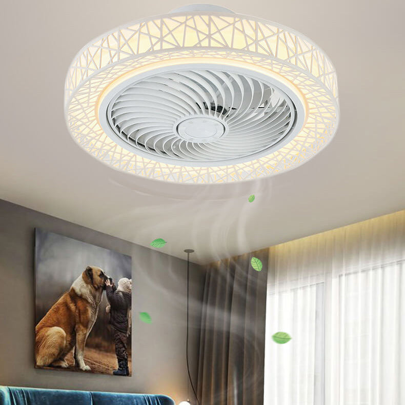 Modern Luxury Round Lace LED Flush Mount Ceiling Fan Light