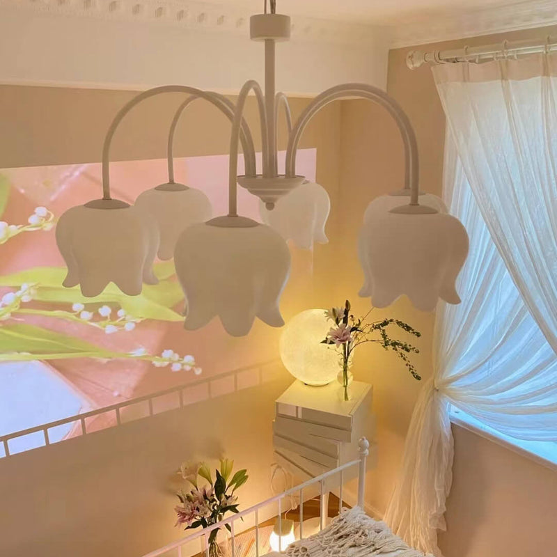French Cream White Bellflower Acrylic 5/6/8 Light Chandelier