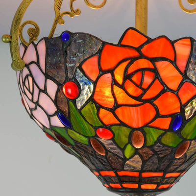 Tiffany European Stained Glass Rose Design 2-Light Semi-Flush Mount Light