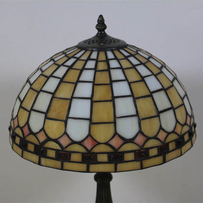 Lampe de Table à Dôme en Verre Coloré Jaune à Carreaux Tiffany Européenne à 1 Lumière 
