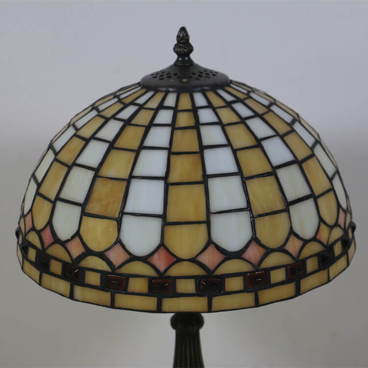 European Tiffany Yellow Plaid Stained Glass Dome 1-Light Table Lamp