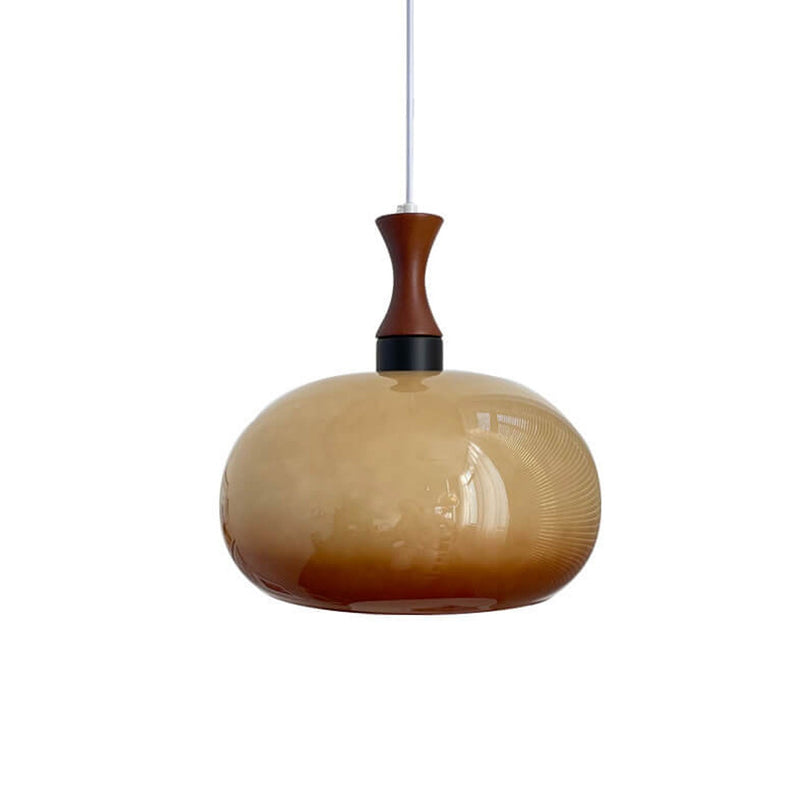 Vintage Wood Glass Flat Ball Design 1-Light Pendant Light