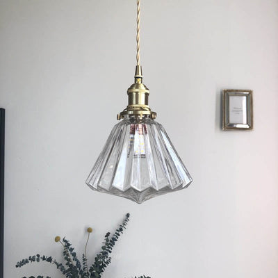 Modern Art Deco Brass Glass Diamond Shape 1-Light Pendant Light for Living Room