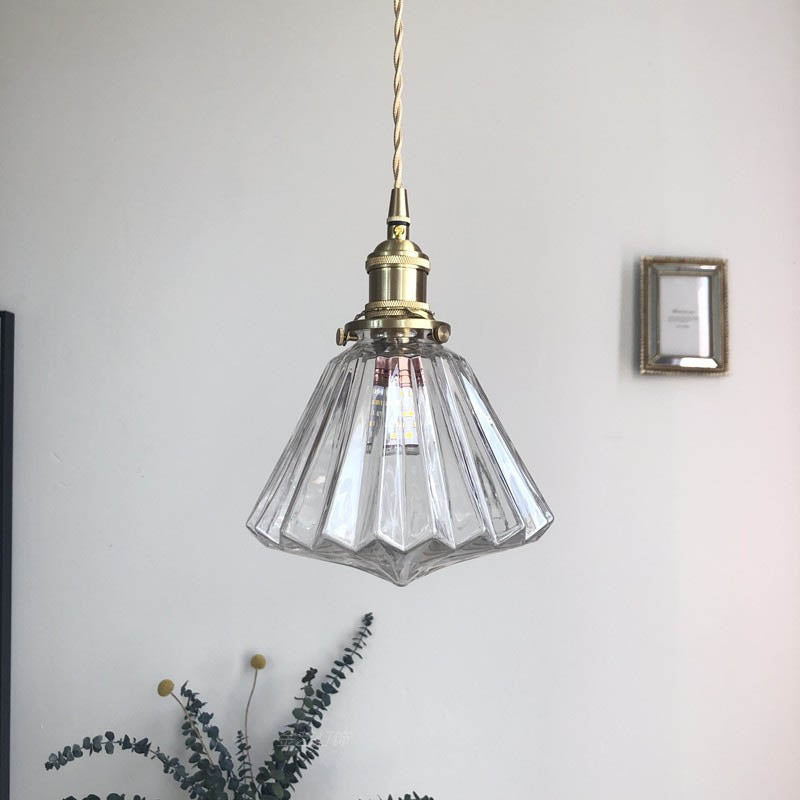 Modern Art Deco Brass Glass Diamond Shape 1-Light Pendant Light for Living Room