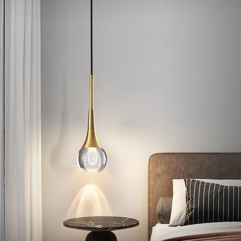 Modern Luxury Glass Teardrop Brass LED Pendant Light