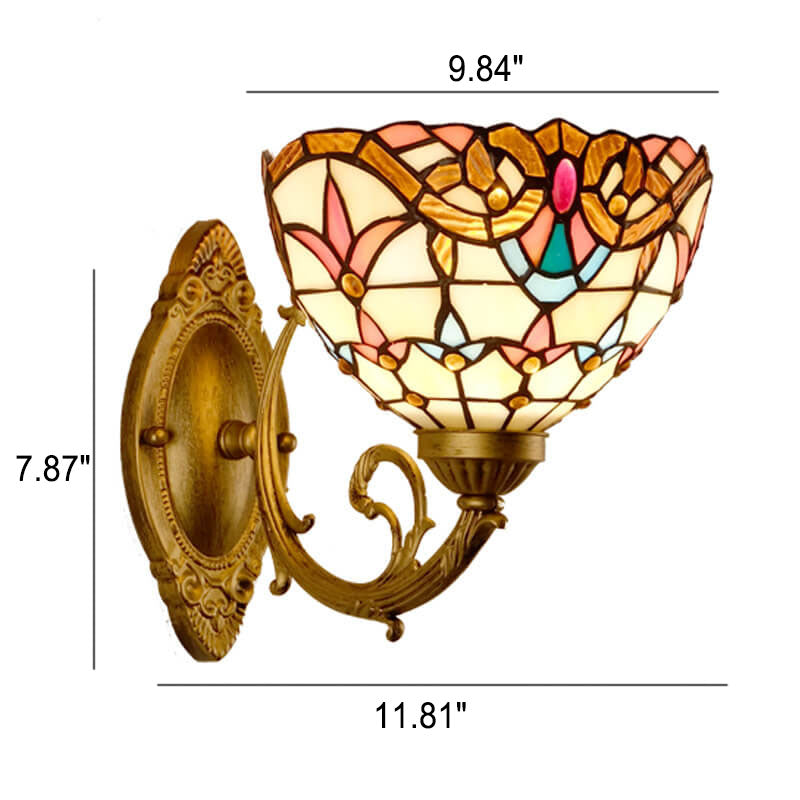Vintage Tiffany Baroque Stained Glass Round 1-Light Wall Sconce Lamp