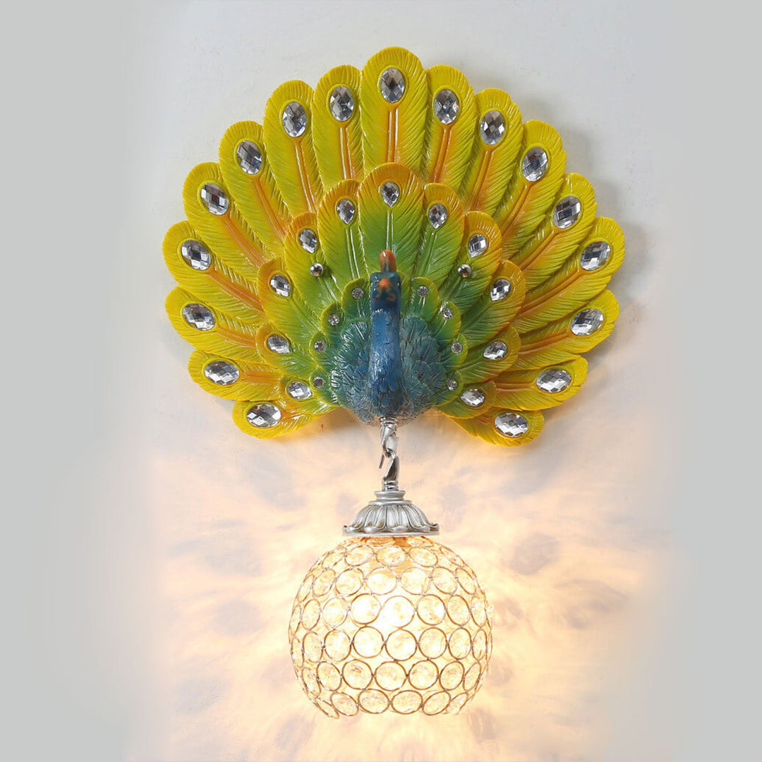 Europäische Vintage Kristall Pfau Form 1-Licht Wandleuchte 