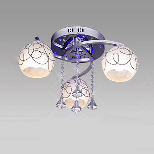 Moderne kreative Glaskuppel-Deckenleuchte mit 3 Leuchten, halbbündige Montage 