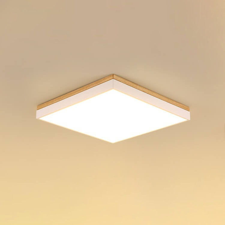 Moderne minimalistische LED-Deckenleuchte zur flachen Montage aus massivem Holz und Acryl in quadratischer Rechteckform für das Wohnzimmer 