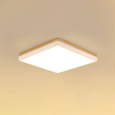 Nordic Simple Solid Wood Square Rectangle LED Flush Mount Ceiling Light