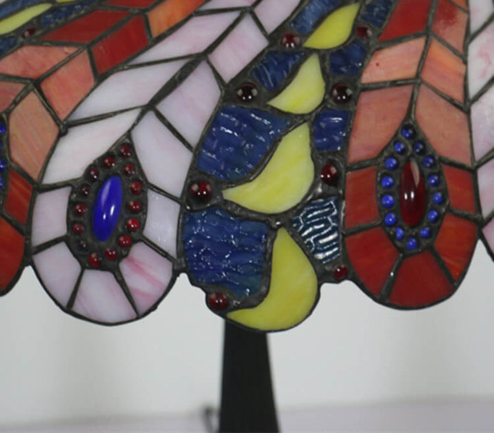 Lampe de table à 1 lumière avec motif créatif de plume de queue de paon Tiffany 
