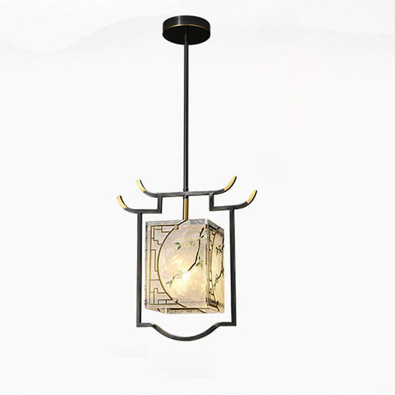 Full Copper Chinese Enamel Painted 1-Light Pendant Light