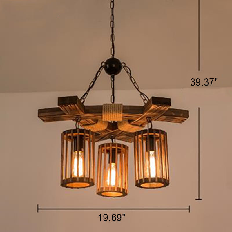 Industry Vintage Wooden Iron 3/6-Light Chandelier