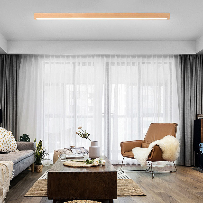 Moderne minimalistische Holz-Acryl-Langstreifen-LED-Deckenleuchte für das Wohnzimmer 