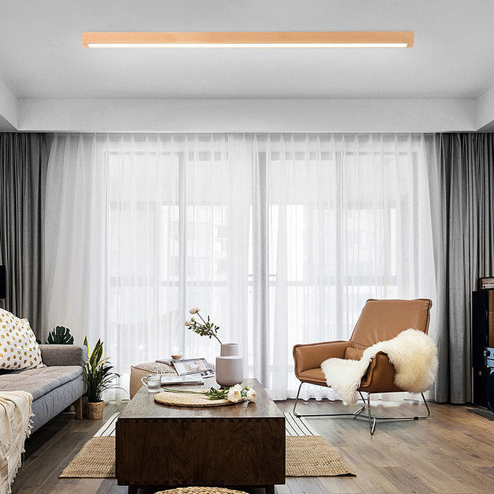 Moderne minimalistische Holz-Acryl-Langstreifen-LED-Deckenleuchte für das Wohnzimmer 