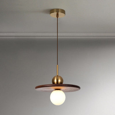 Nordic Vintage Walnut Disc Round Ball 1 - Light Pendant Light